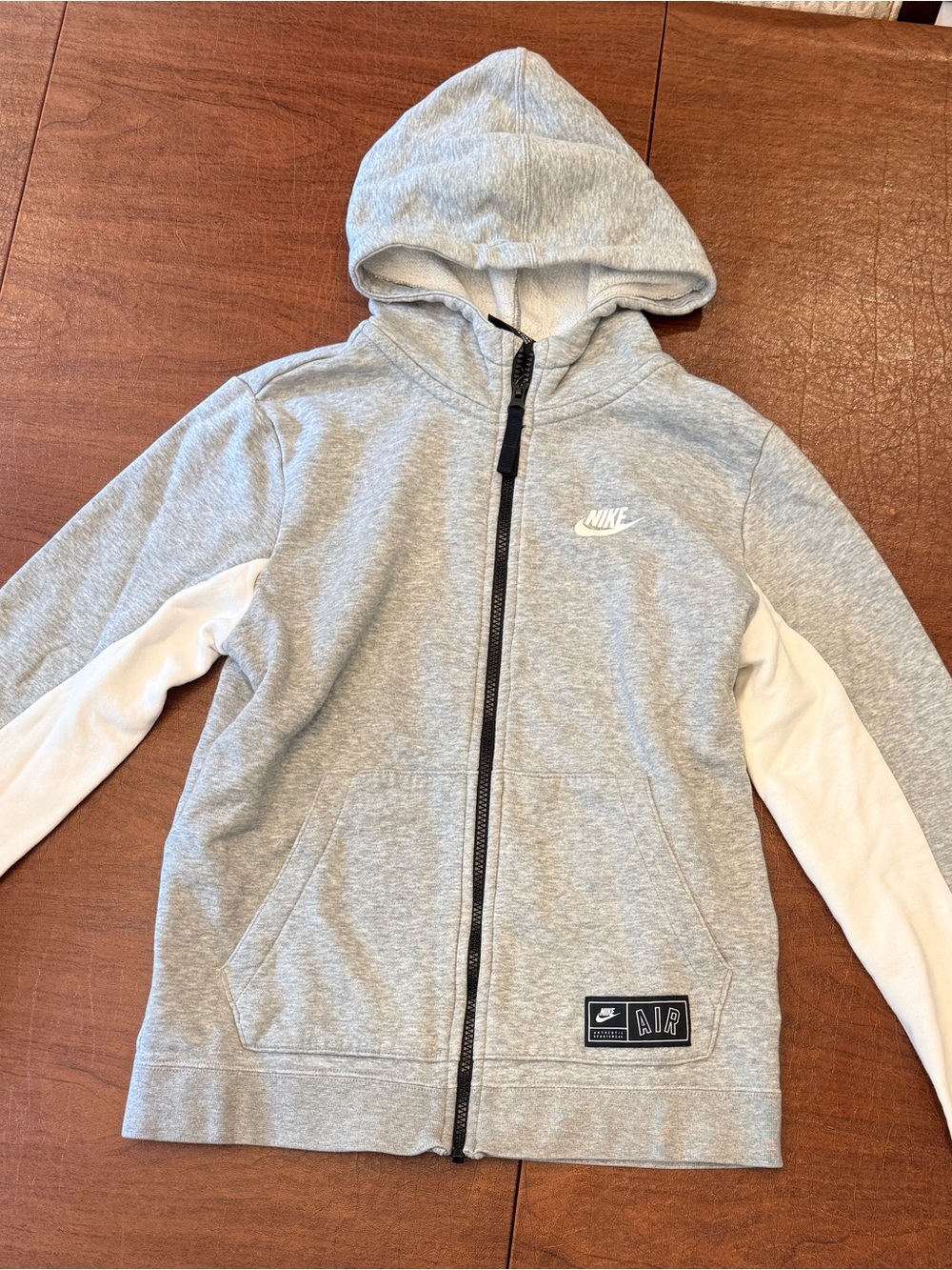 Nike Air Kids Grey Zip-Up Hoodie with White Sleeves
